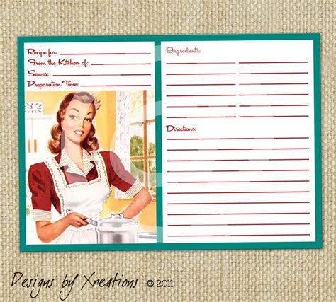 Retro Blank Recipe Card Digital Template 5x7 by PinkPaperTrail