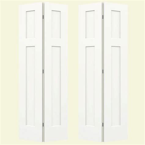 JELD-WEN 72 in. x 80 in. Craftsman White Painted Smooth Molded Composite MDF Closet Bi-fold Door ...