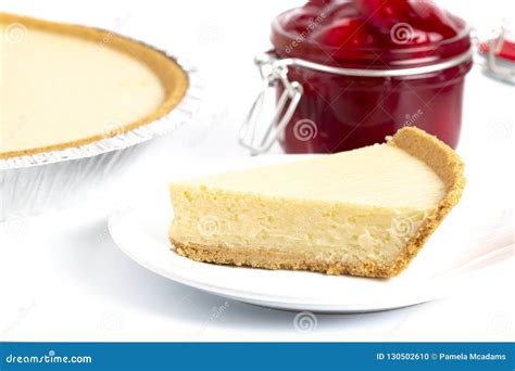 Classic Plain No Bake Cheesecake in a Graham Cracker Crust and C Stock ...