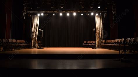 An Empty Stage With Chairs That Has A Spotlight In The Back Background ...