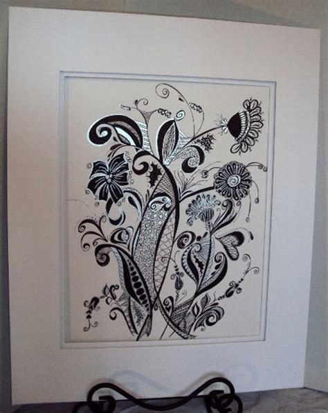 Items similar to ZENTANGLE ORIGINAL- Black Ink on White with Silver ink-The Wall Flowers on Etsy