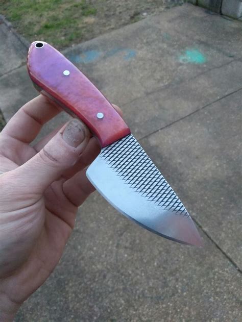 Hand made skinning knife made from Heller horse rasp. Acrylic composite handles. | Knife ...