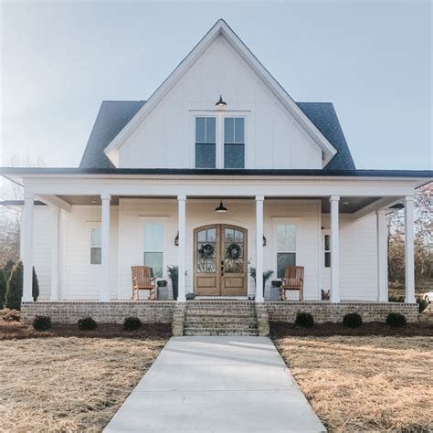 Modern White Farmhouse | Gable house, Four gables house plan, House plans farmhouse