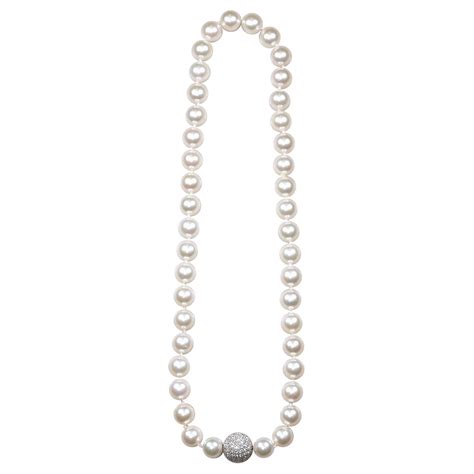 Classic Strand Pearl Necklace with Diamond Ball Clasp at 1stDibs | pearl necklace clasp designs ...