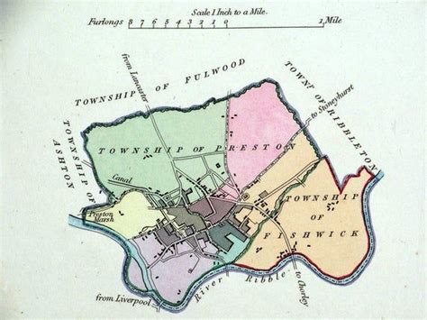 PRESTON, LANCASHIRE, Street Plan, Dawson Original antique hand coloured map 1832 | Preston, Hand ...