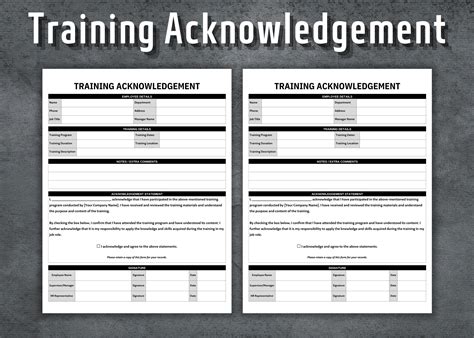 Training Acknowledgement Form, Printable Training Templates, HR Template, Human Resources ...