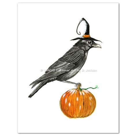 Halloween Witch Crow Watercolor Art Print Crow in Witch Hat - Etsy ...