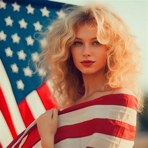 Premium AI Image | A woman holding an american flag