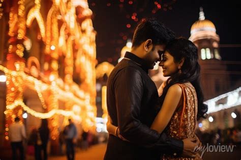 Indian couple celebrating diwali festival. posters for the wall ...