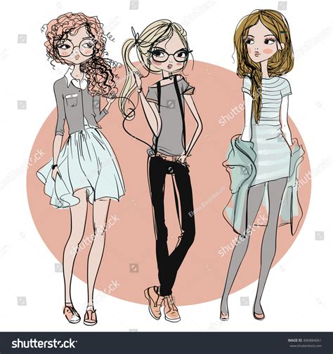 chicas de dibujos animados de moda: vector de stock (libre de regalías ...