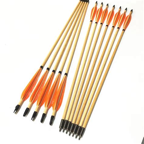 6/12/24PCS orange fether 28 32'' wooden arrows for achery hunting ...