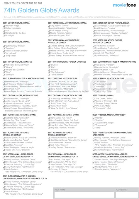 Golden Globes Ballot Printable