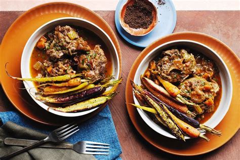 Kangaroo tail stew with pepperberry roasted heirloom carrots recipe - Recipes - delicious.com.au