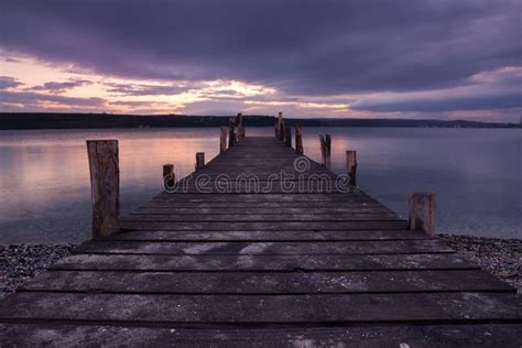 Lake Sunset with Wooden Pier Stock Photo - Image of cute, exposure ...