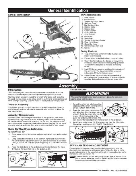 McCulloch MiniMac 14 16inch Electric Chainsaw Owners Manual