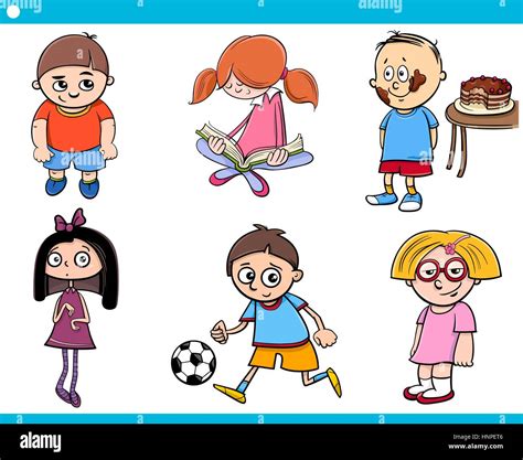 Cartoon Illustration of School Age Children Characters Set Stock Vector Art & Illustration ...