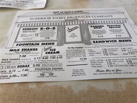 Menu at Superior Dairy restaurant, Hanford