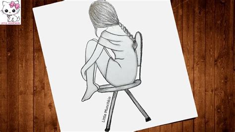 A girl sitting on the chair How to draw step by step for beginners Girl ...