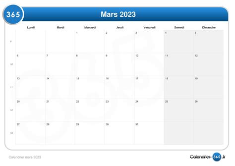 Calendrier mars 2023