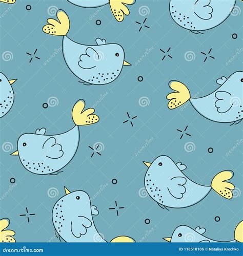 Colorful Doodle Bird Seamless Pattern. Collection of Hand Drawn Birds ...