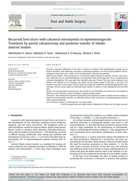 (PDF) Recurrent Heel Ulcers with Calcaneal Osteomyelitis in Myelomeningocele: Treatment by ...