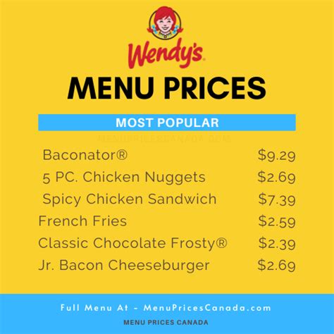 Wendy’s Menu & Prices in Canada – 2024 – Menu Prices Canada