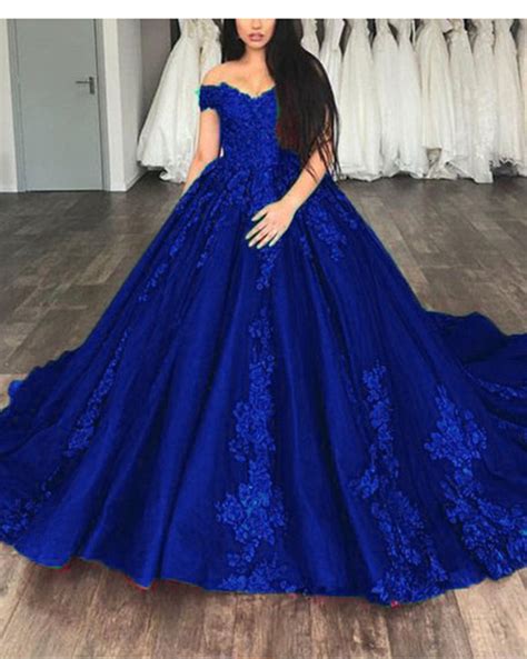 Royal Blue Ball gown Lace Wedding Dresses Prom Reception Party Gown 20 ...