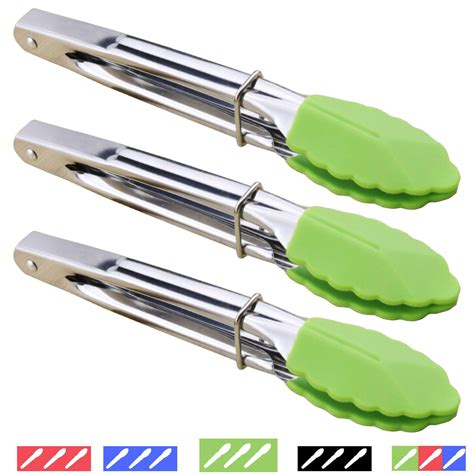 Mini Tongs With Silicone Tips, 7 Inch Silicone Cooking Tongs, Set of 3 ...