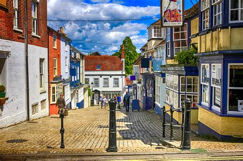 People In The Old Historic District Of Lymington Uk Stock Photo ...