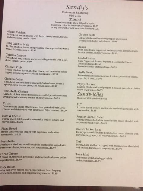 Menu at Sandy's Restaurant & Catering, Prestonsburg, 328 S Lake Dr