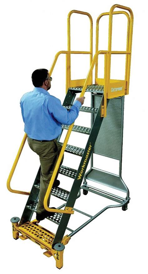 COTTERMAN 5-Step Rolling Ladder, Serrated Step Tread, 92 in Overall Height, 1,000 lb Load ...