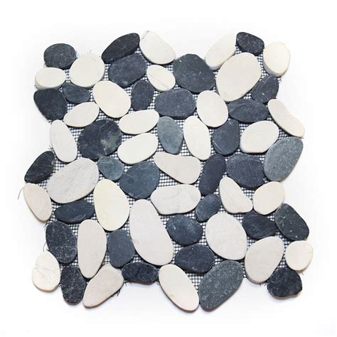 Sliced Black & White River Rock Pebble Flat Stone Bathroom Kitchen Showers Floor | Shower floor ...