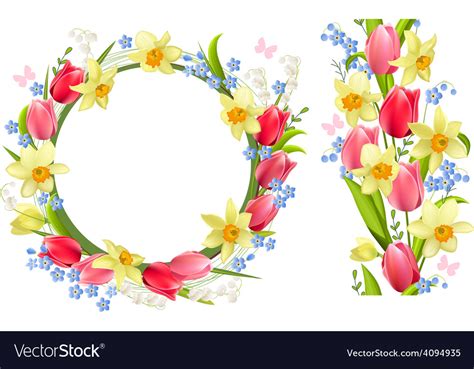 Frame and seamless border with spring flowers Vector Image