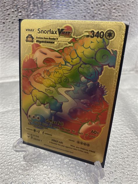 Mavin | Rainbow Snorlax VMAX Pokemon Gold Foil Card Fan Art With Top loader