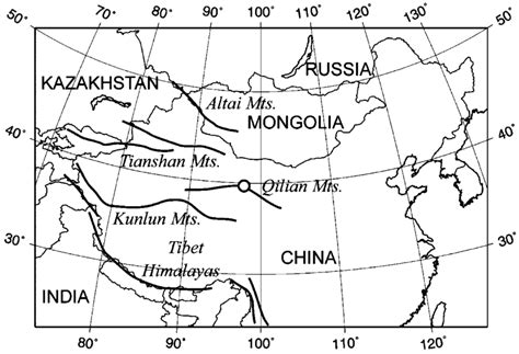 Fig. +. Location of July +st Glacier in Qilian Mountains, and Urumqi ...