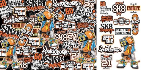 Premium Vector | A set of colorful sticker art designs of skateboard illustrations in graffiti ...