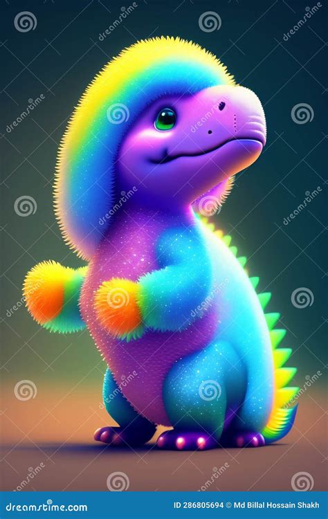 A Cartoon Dinosaur with Rainbow Hair - Ai Generated Stock Illustration - Illustration of ...