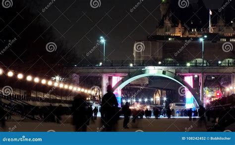 Skating on the Rideau Canal at Night during Winterlude in Ottawa ...