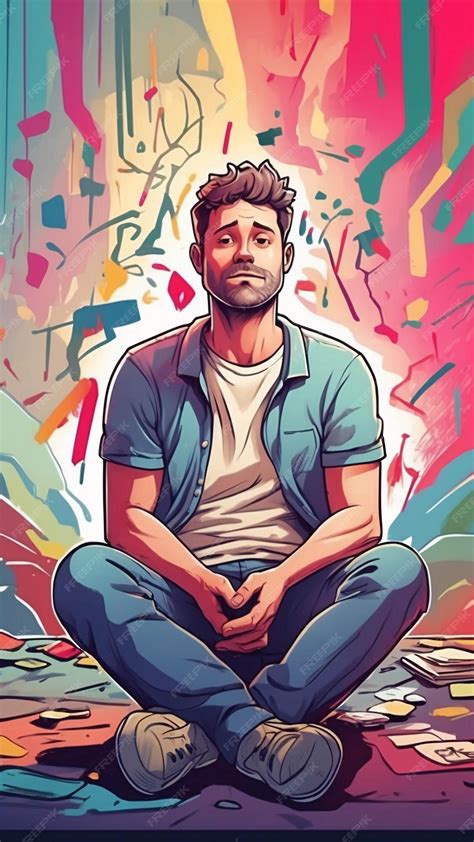 Premium Photo | Mental Health Illustration Man Sitting In Gloomy Room Rustic Color Illustration ...