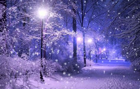 Wallpaper winter, light, snow, the evening, lights, track, light ...