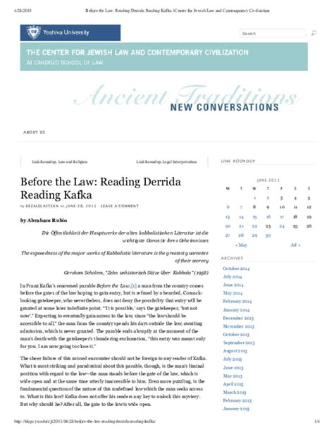 (PDF) Before the Law: Reading Derrida Reading Kafka | Abraham Rubin ...