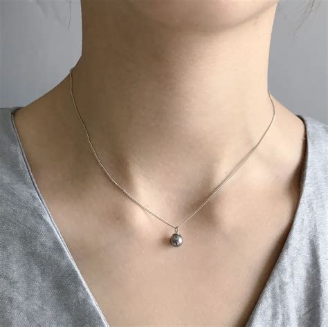 Round Black Pearl Pendant 925 Sterling Silver Chain Necklace for Women Fashion Elegant Delicate ...