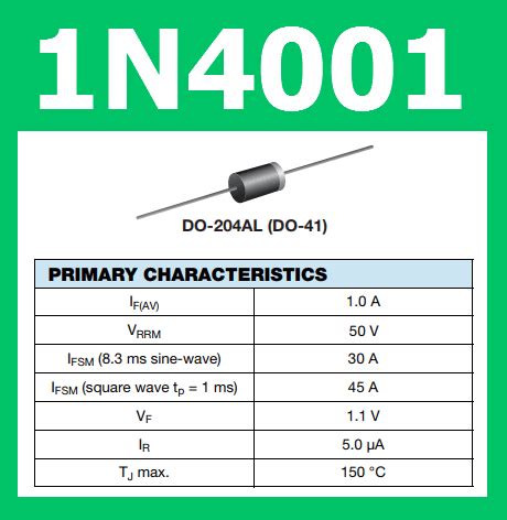 1N4001 Diode - 50V, 1A, Recovery Rectifiers - Vishay