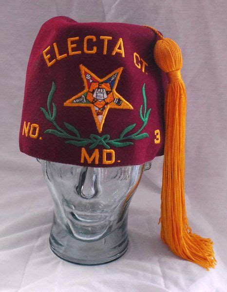 Men's Electa CT. No3 MD Red Felt Shriners Fez Hat with Masonic Star