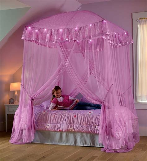 Sparkling Lights Light-Up Bed Canopy - Pink | HearthSong in 2020 | Bed canopy with lights ...