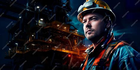 Premium AI Image | oil rig worker on a platform in the middle of the ...