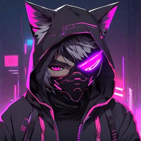 Cyberpunk anime boy cat mask hoodie. The cat mask ha...