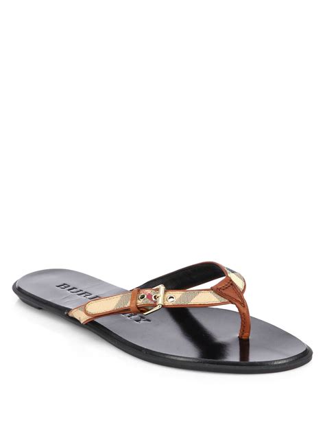 Burberry Parsons Leather Flip Flops in Brown (TAN) | Lyst