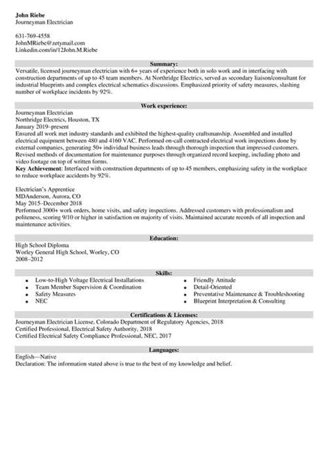 Journeyman Electrician Resume: Sample & Job Description