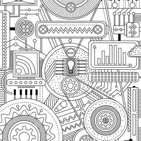 Technology-Themed Adult Coloring Book Page | Illustration or graphics ...